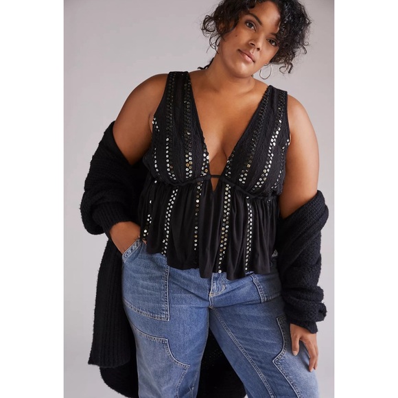 Anthropologie Sequined V-Neck Tank NWT SZ XL & L - Picture 4 of 14